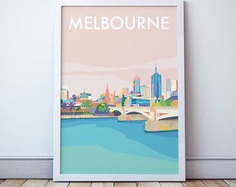 Melbourne City Art Print, Victoria Australia Travel Poster, Australia Gift Souvenir Memento