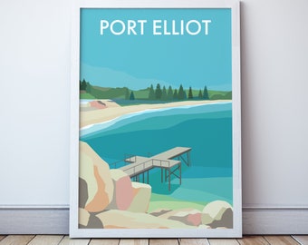 Port Elliot Beach Art Print, South Australia Coast Illustration Poster, Gift Souvenir