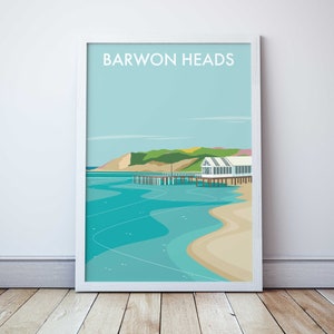 Barwon Heads Victoria, Beach Travel Print Poster, Art Coastal Illustration Australia