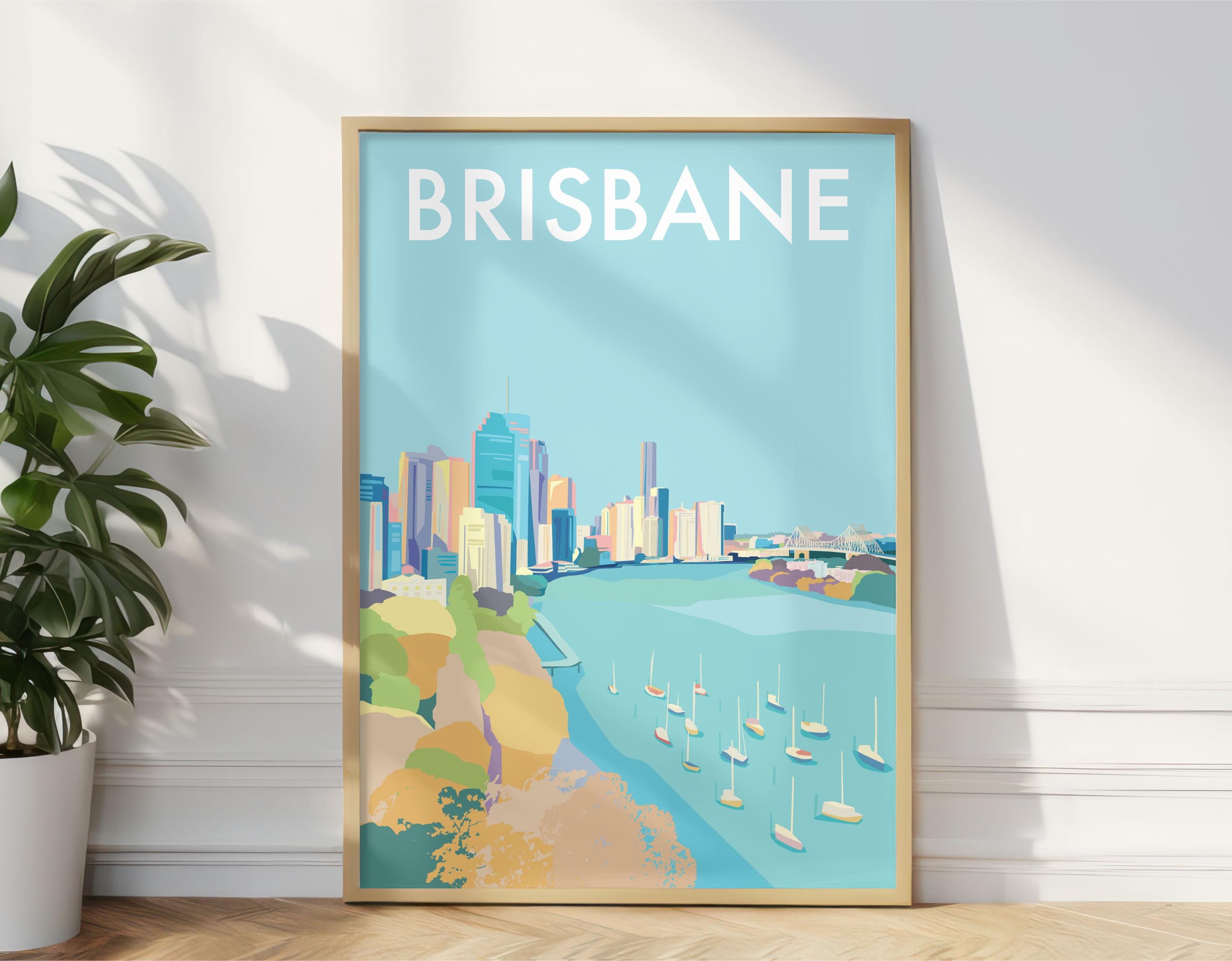 Brisbane City Art Print, Brisbane City Travel Poster Queensland, Brisbane Gift Souvenir Memento Australia, Coastal Illustration