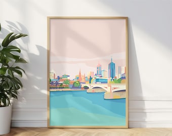 Melbourne City Art Print, Victoria Australia Travel Poster, Australia Gift Souvenir Memento Melbourne