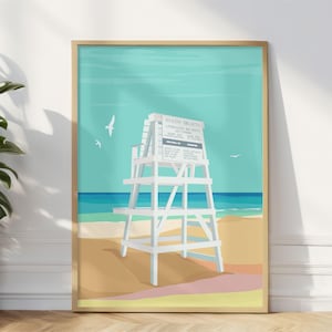 The Hamptons Beach Art Print, Easthampton New York  Illustrated Travel Poster, The Hamptons New York Wall Art Print