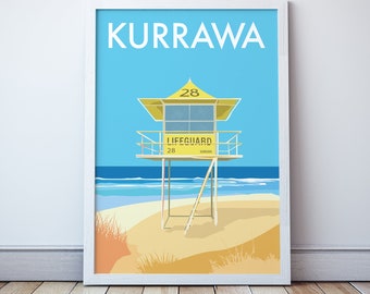 Kurrawa Beach Print,  Gold Coast Australia Poster, Queensland Coast Lifeguard