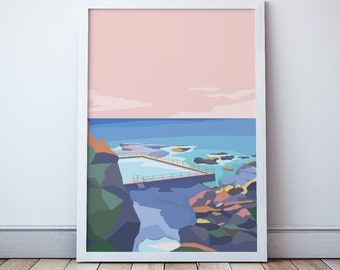 Curl Curl Sydney Ocean Pool Vintage Style Beach Travel Print/ Poster