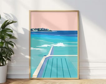 Bondi Beach Icebergs Wall Art Print, Bondi Sydney Australia Wall Poster, Bondi Beach Art Print NSW