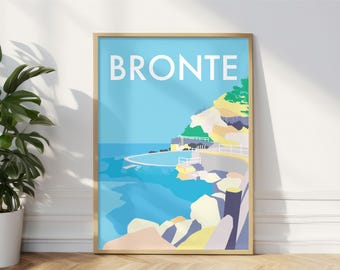 Bronte Beach Travel Print, Bronte Travel Poster, Sydney Coast Art Illustration, Bronte Australia Souvenir Memento, New South Wales