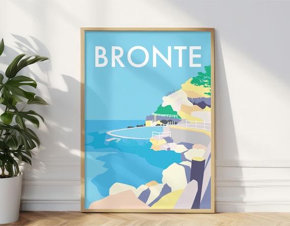 Bronte Beach Travel Print, Bronte Travel Poster, Sydney Coast Art Illustration, Bronte Australia Souvenir Memento, New South Wales