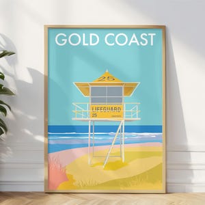 Gold Coast Beach Lifeguard Art Print, Gold Coast Beach Art Print, Gold Coast Beach Illustration Australia