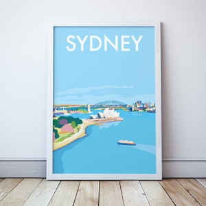 Sydney Harbour-illustratie, Sydney Australia Wall Art, Sydney Harbour Bridge Art Print, Sydney Souvenir Memento Art