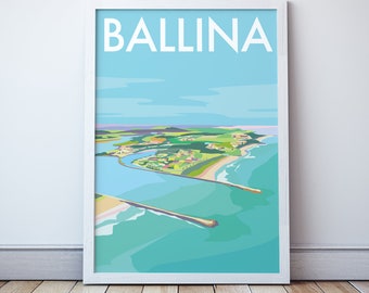 Ballina NSW Art Print, Northern Rivers Coastal Travel Poster, Byron Bay Souvenir Memento Gift