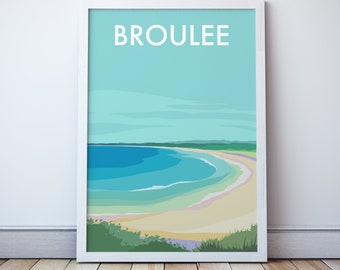 Broulee Beach Travel Print, South Coast New South Wales, Australia Coastal Illustration