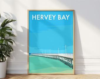 Impresión de arte mural de la bahía de Hervey, ilustración de playa tropical de Queensland en la bahía de Hervey, bahía de Hervey, Australia