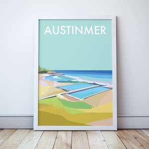 Austinmer Wollongong Beach Travel Print, Thirroul Illawarra Art Poster, Australian Coastal Souvenir