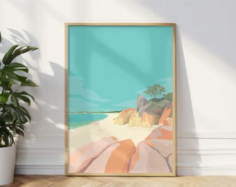 Bay of Fires Art Print, Tasmania Coast Illustratie Poster, Bay of Fires Tasmania Travel Souvenir Wall Art
