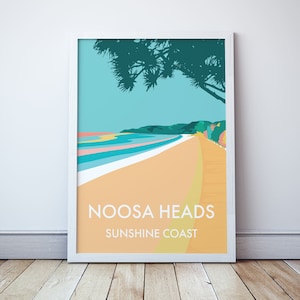 Noosa Heads Beach Vintage Style Seaside Travel Print