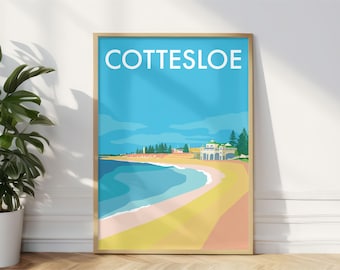 Cottesloe Beach Travel Print,  Perth Western Australia Art, Australia Souvenir Momento, Australian gift idea Cottesloe Perth WA