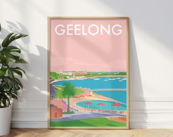 Geelong Eastern Beach Travel Print Poster, Geelong Wall Art Print, Geelong Melbourne Victoria Wall Decor, Geelong Australia