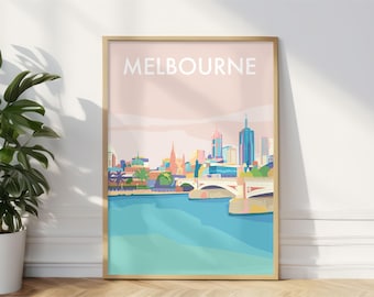 Melbourne City Art Print, Melbourne Victoria Australia Travel Poster, Australia Gift Souvenir Memento