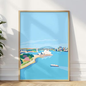 Sydney Harbour-illustratie, Sydney Australia Wall Art, Sydney Harbour Bridge Art Print, Sydney Souvenir Memento Art
