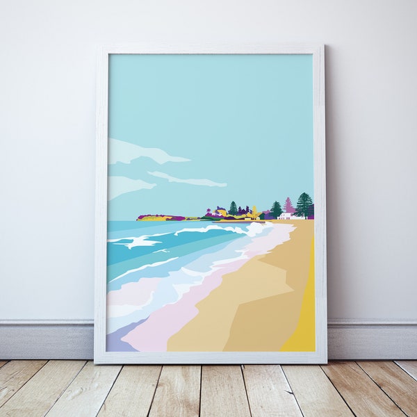 Beach Travel Print Vintage Style Ocean Seaside Coast Illustration Collaroy