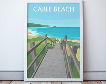 Cable Beach Western Australia Art Print, Broome WA Travel Illustration Gift Souvenir