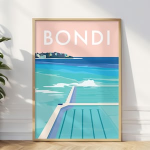 Impresión artística de la playa de icebergs de Bondi, póster de viaje de Sídney, ilustración de una piscina oceánica, recuerdo de Australia