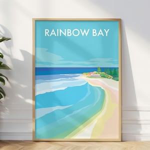 Rainbow Bay Beach Print, Greenmount Gold Coast Illustrated Art Poster, Australia Souvenir Gift Memento, Queensland Gold Coast