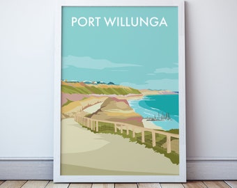 Port Willunga Beach,  South Australia Illustrated Travel Print