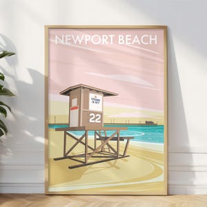 Impresión de viaje a Newport Beach, California, arte mural de Newport Beach, ilustración de arte mural de playa de California, Newport Beach, CA