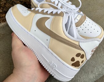 Custom Hand-Painted Air Force 1s | Tan Paw Print Pet Replica Shoes