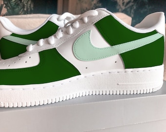 Green Tones Color Block Custom Air Force 1s | Hand Painted Sneakers