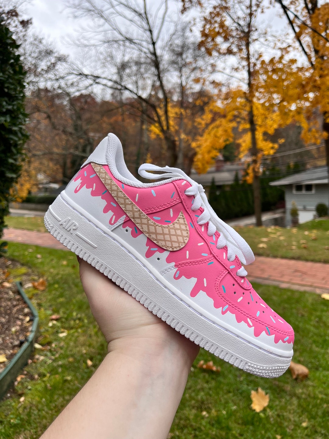 Hand-painted Ice Cream Drip Air Force 1s Custom Sneakers