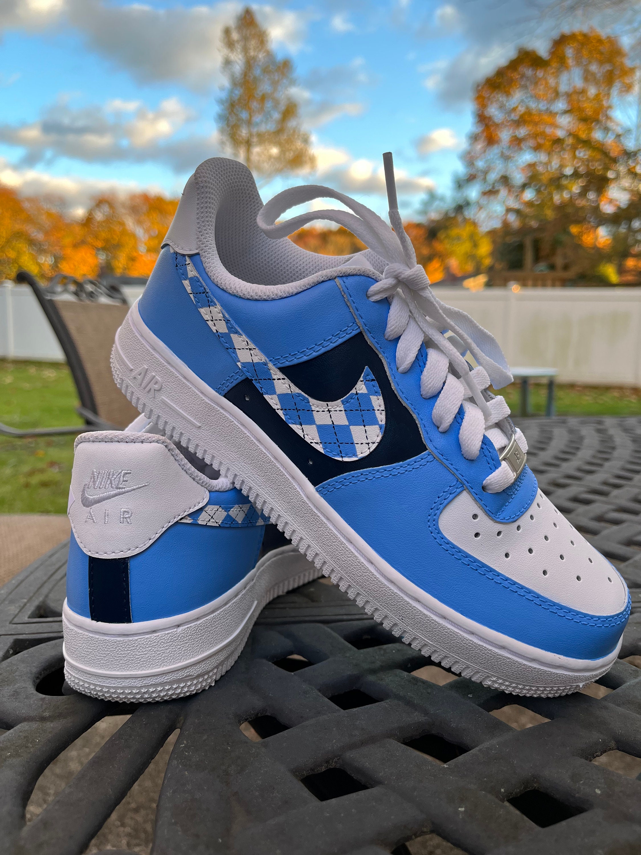 Blue Plaid Nike Air Force 1 Low Shoes – Stadium Custom Kicks