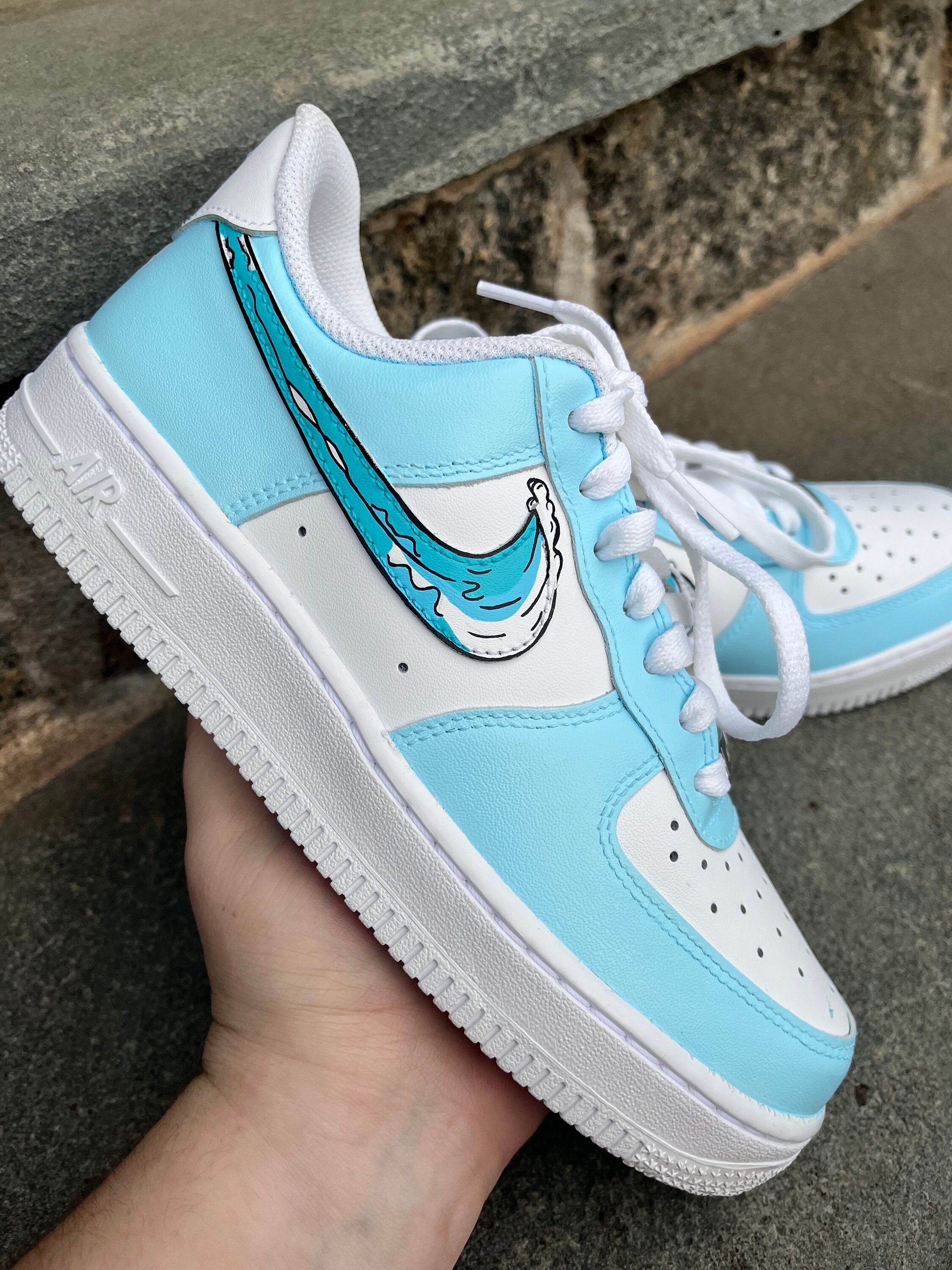 Custom Hand Painted Wave Splash Swoosh Nike Air Force 1 Low – B