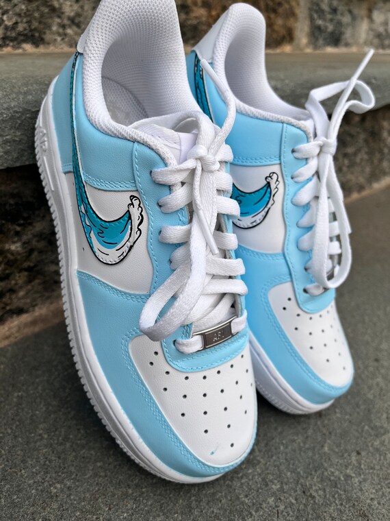 Custom Hand Painted Wave AF1 Sneakers Mens 11 Streetwear Coastal Y2K Art Custom Hand Painted Waves Air Force 1 Shoes, Wearable Art  main image 2