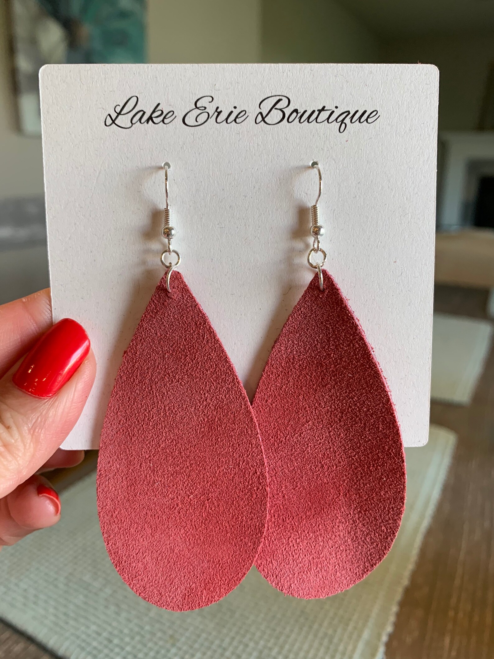 Salmon Pink Suede Leather Earrings Etsy