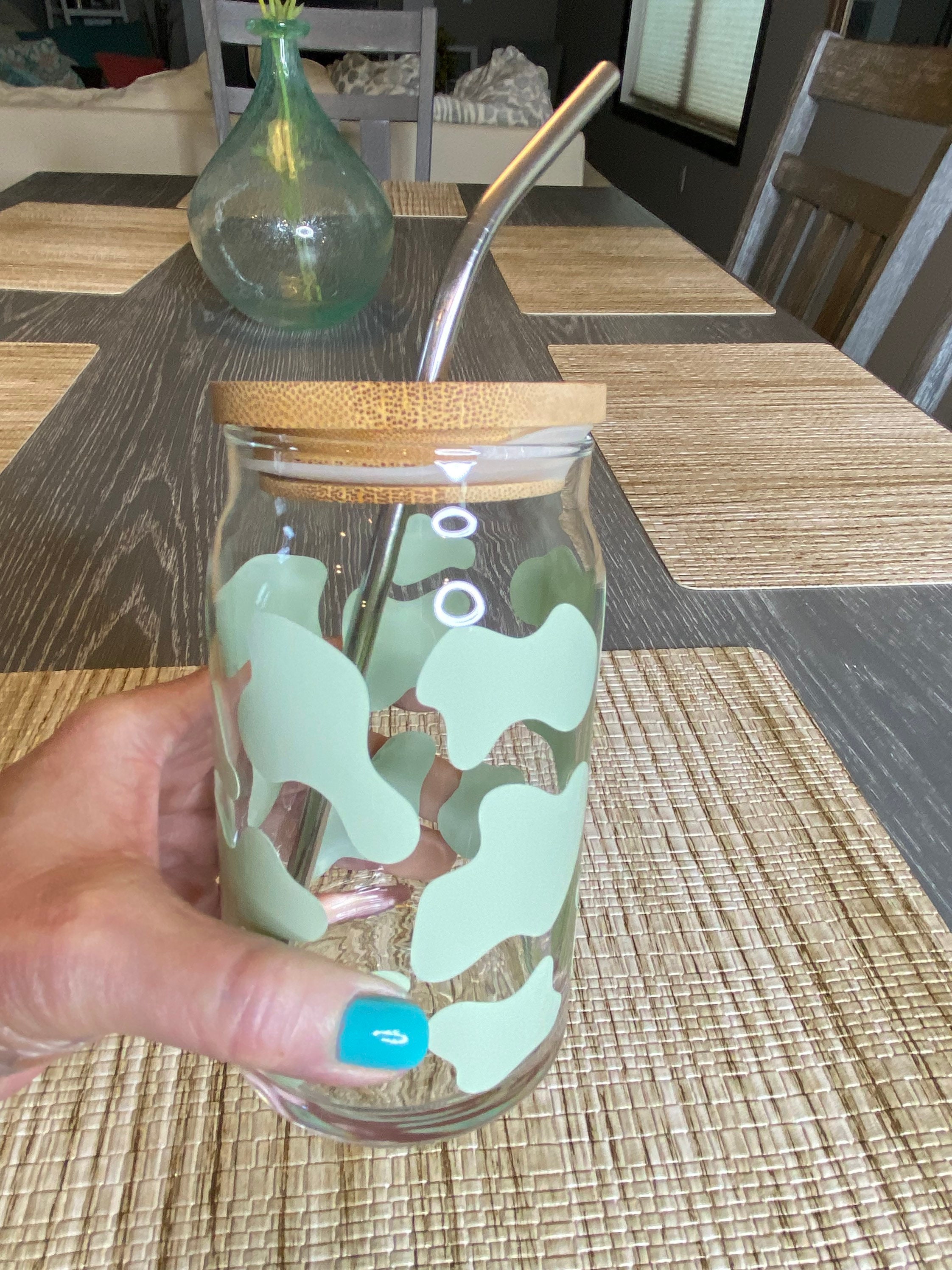 Sage Cow Print Soda Can Glass Etsy