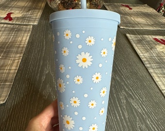 Daisy Tumbler With Straw Cold Drink Tumbler Cup Personalized Acrylic Tumbler  Cute Gift for Teacher Traveler With Cute Design 