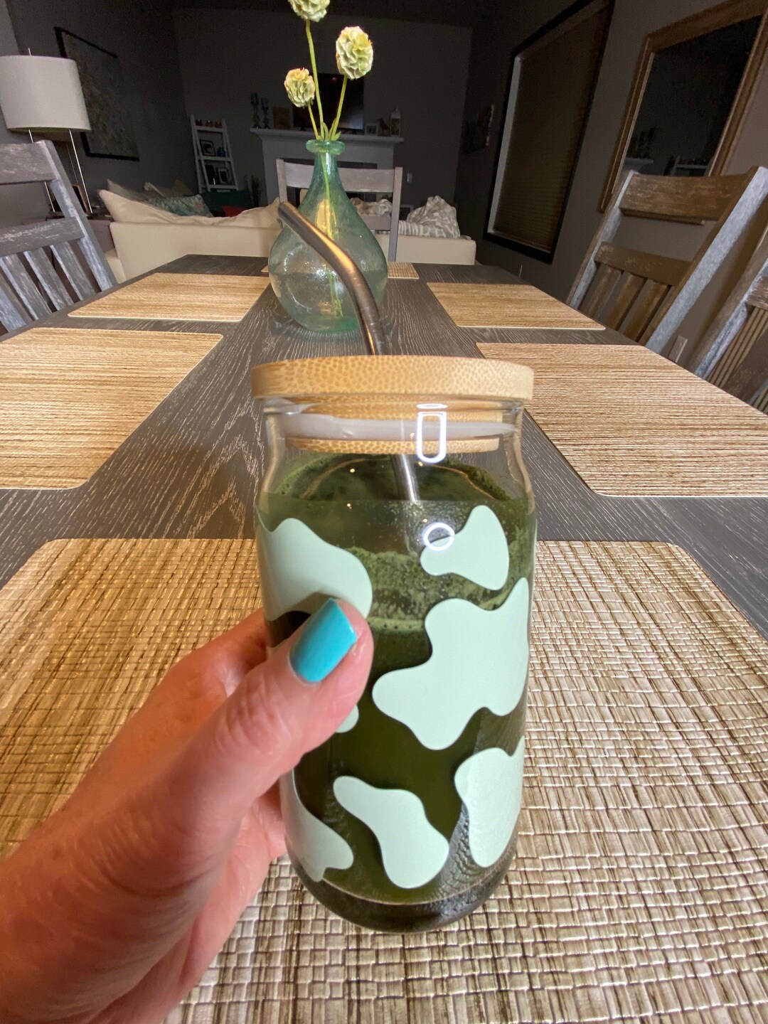 Sage Cow Print Soda Can Glass Etsy