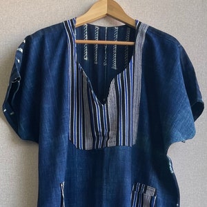 African Indigo Blue Dress, Hand Dyed Mudcloth, Cotton Fabric Clothing