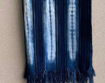 Vintage Scarf, African Indigo Fabric, Hand Dyed Mudcloth Shawl Textile