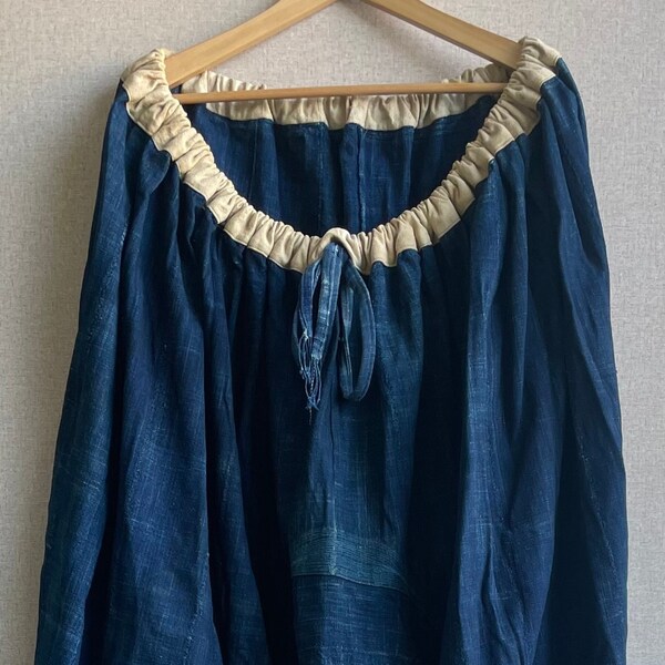 Indigo Harem Pant, Hand Dyed African Solid Mudcloth, Vintage Blue Cotton Fabric Clothing