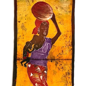 Handcrafted Wall Décor Batik CottonFabric, Anime Cartoon African Batik Tapestry, Framed Painting