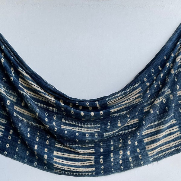 Indigo Scarf Runner Fabric, Hand Dyed Vintage African Mudcloth