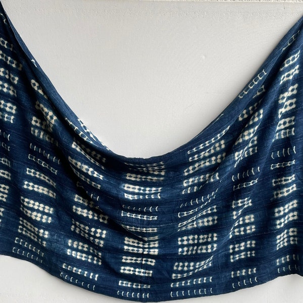 Hand Dyed West African Blue Fabric, Vintage Indigo Cloth Tie Dye Textile