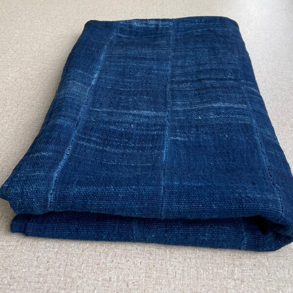 African Indigo Fabric, Dyed Blue, Solid Mudcloth, Vintage Textile