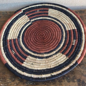 African Tribal Basket Tray, Decor Basket, Woven Coiled Baskets