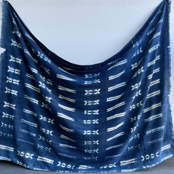 Indigo Dyed Blue Fabric, Tie Dye Pattern, Vintage African Cotton Textile