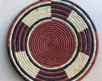 African Woven Coiled Baskets, Tribal Decor Tray Basket