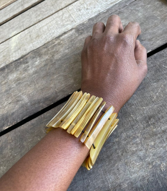 Natural Carved Bone Bracelet Stretch Tribal African Bracelet Etsy